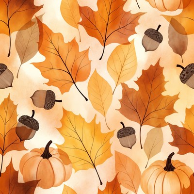 Autumn Leaves Acorns Pumpkins Pattern