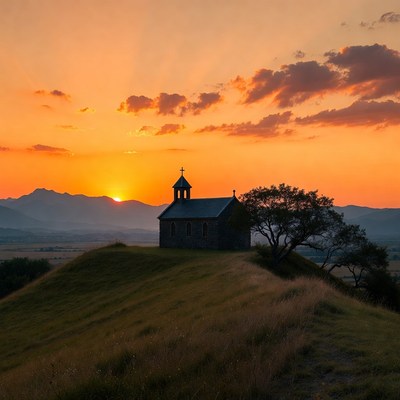 Small Church Silhouette at Sunset
