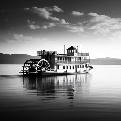 Black and White Paddle Steamer on Lake