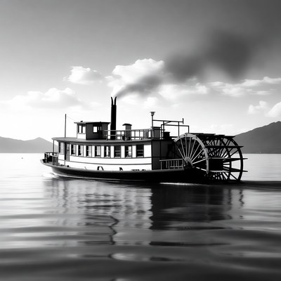 Paddlewheel Steamboat on Lake