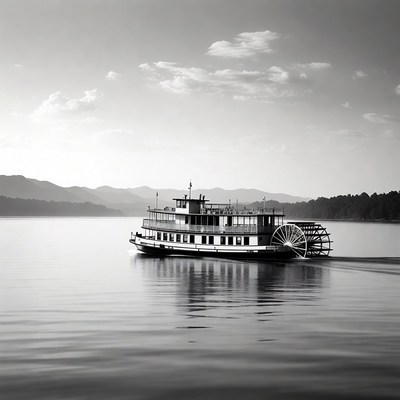 Paddlewheel Steamboat on Calm Lake