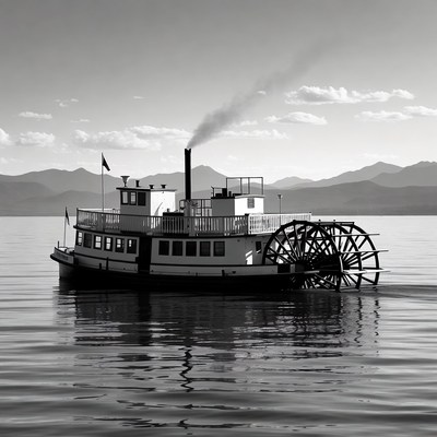 Black and White Paddle Steamer on Lake