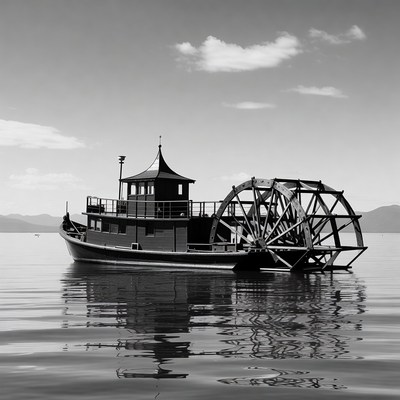Vintage Paddle Wheel Steamboat on Lake