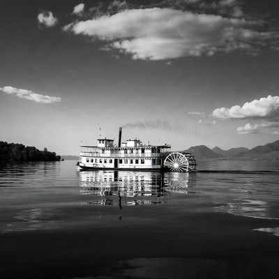 Paddlewheel Steamboat on Lake