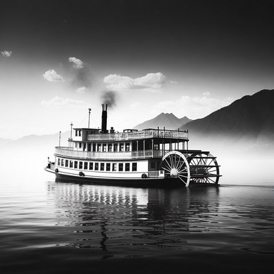 Vintage Paddle Steamer on Misty Lake