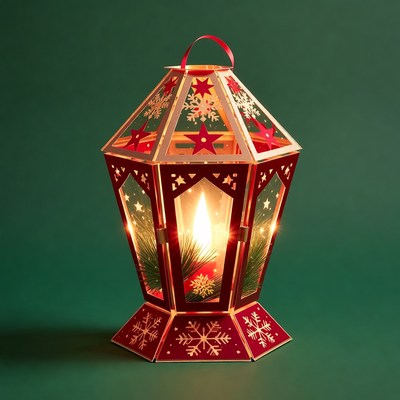 Red Christmas Lantern with Candle