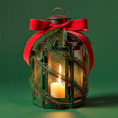 Christmas Lantern with Candle and Pine