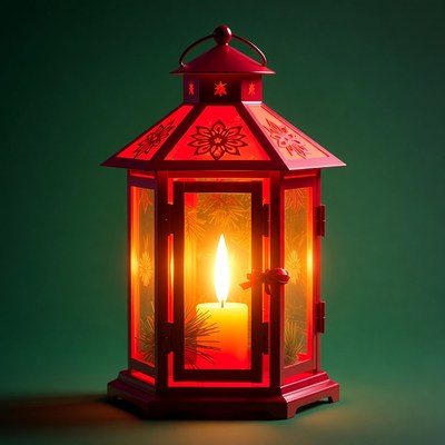 Red Lantern with Lit Candle