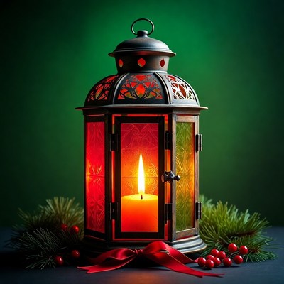Glowing Lantern with Christmas Greenery