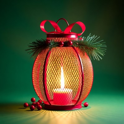 Red Christmas Lantern with Candle