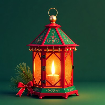 Red Christmas Lantern with Candle