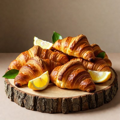 Fresh Croissants with Lemon Slices