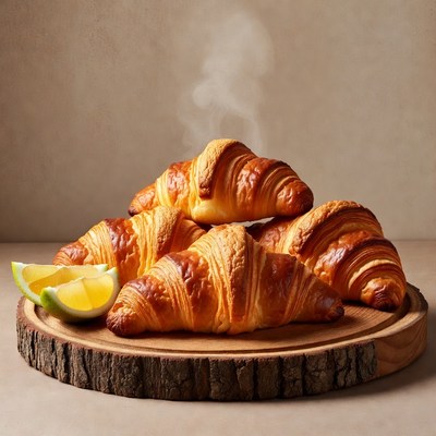 Fresh Croissants with Lime on Board