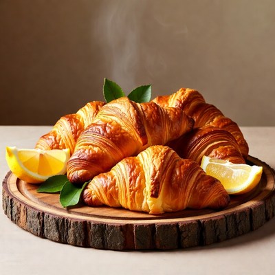 Fresh Croissants with Lemon Slices