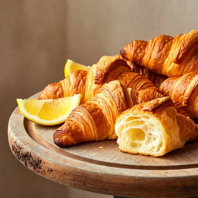 Fresh Croissants with Lemon Slices
