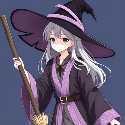 Anime girl witch with broom