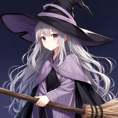 Anime girl witch with broom