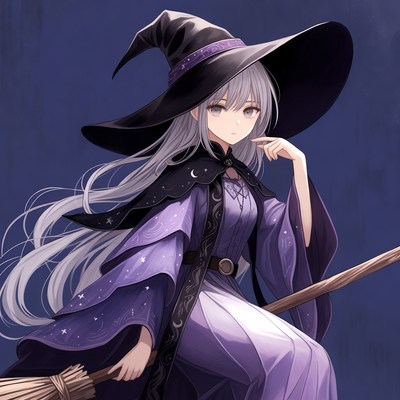 Anime girl witch with broom