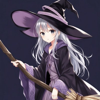 Anime girl witch holding broom