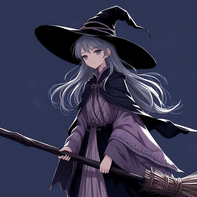 Anime girl witch with broom
