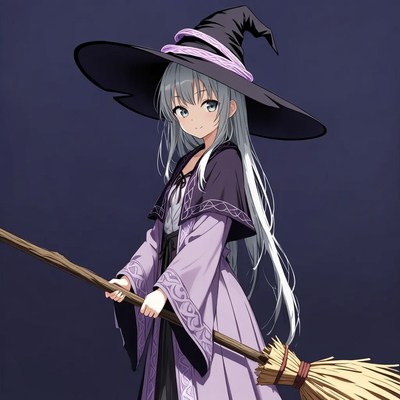 Anime girl witch holding broom