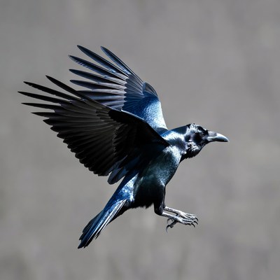 Raven flying with wings spread
