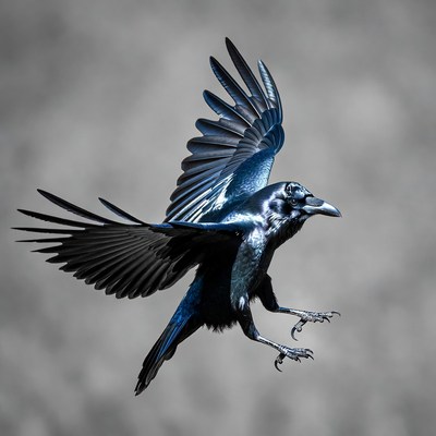 Raven flying with wings spread
