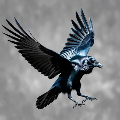 Raven flying with wings spread