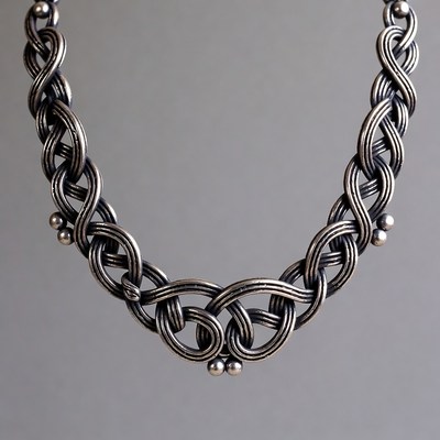 Silver braided necklace with beads