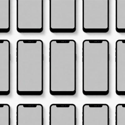 Multiple Blank Smartphones on White Background