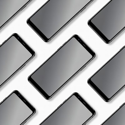 Smartphones arranged on white background