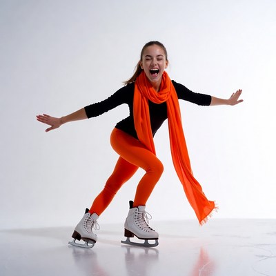 Girl ice skating with orange scarf