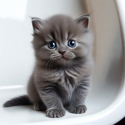 Cute gray kitten in bathtub