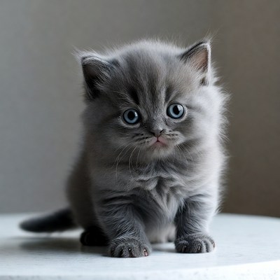 Fluffy gray kitten on table