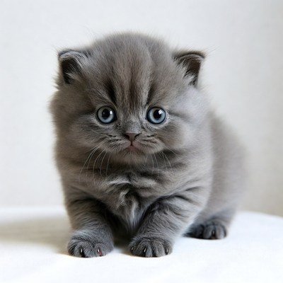 Fluffy blue kitten on white background