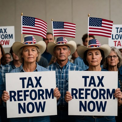 Tax Reform Now Protest with American Flags