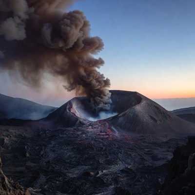 Volcano erupting with ash plume