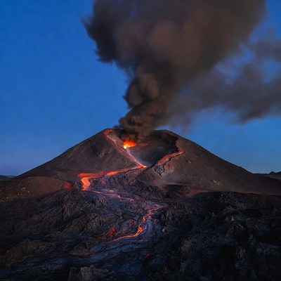 Erupting Volcano with Lava Flows