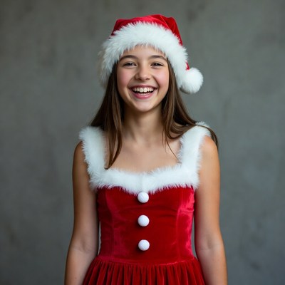 Girl smiling in red Santa dress