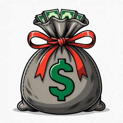 Money Bag with Red Ribbon