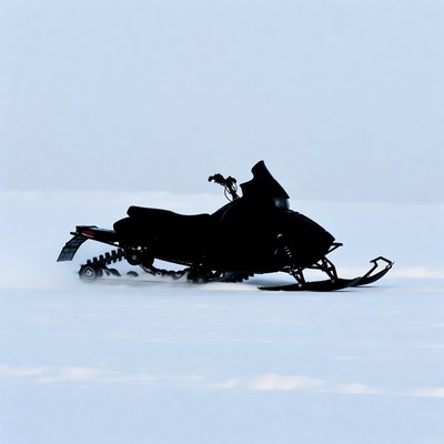 Black snowmobile silhouette on snow