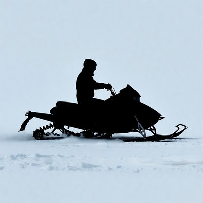 Man riding snowmobile silhouette