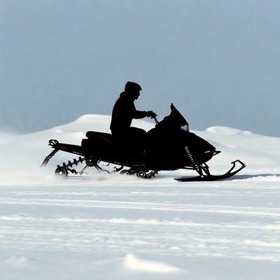 Man riding snowmobile silhouette