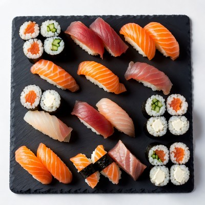 Assorted Sushi on Black Slate