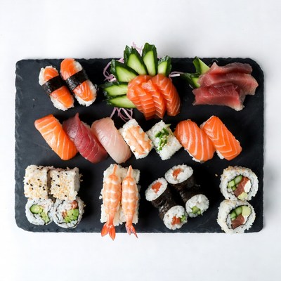 Assorted Sushi Platter on Slate Board