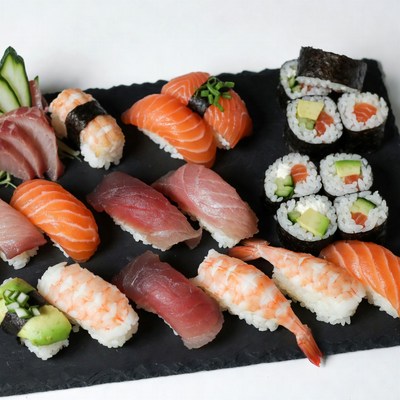 Assorted Sushi Platter on Black Slate