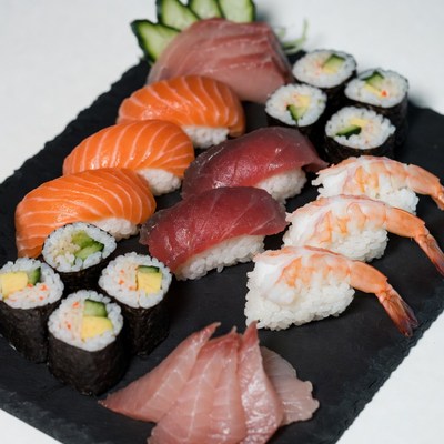 Assorted Sushi Platter on Slate Board