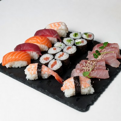 Assorted Sushi Platter on Black Slate