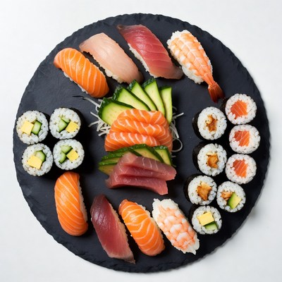 Assorted Sushi Platter on Black Plate