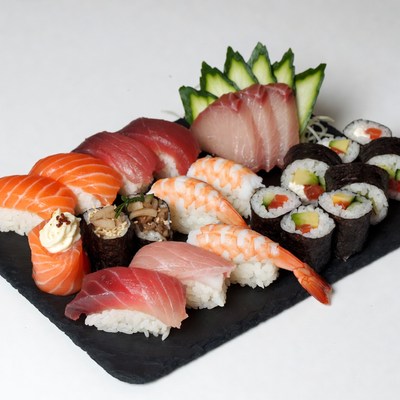 Assorted Sushi Platter on Black Slate